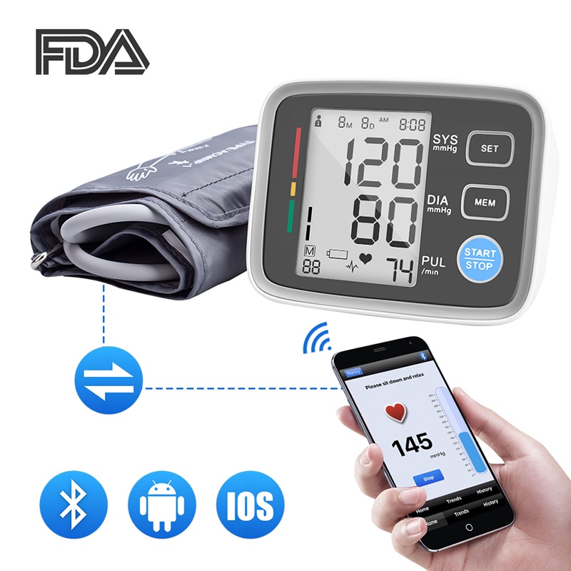 Upper Arm Blood Pressure Monitor Bluetooth-compatible Automatic Tonometer Blood Sphygmomanometer Pulse Heart Beat Rate Meter